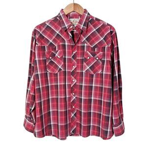 Wrangler Mens Western Pearl Snap Shirt Red Plaid Silver Metallic Thread Size 2XL